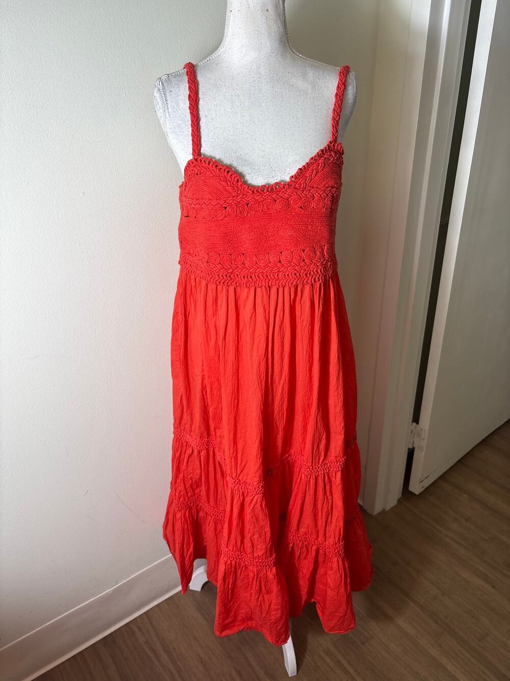 Sea New York Red Tiered Crochet Bodice Maxi Dress Sz L